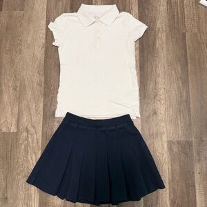 White Polo Shirt and Navy Pleated Skirt Girls Uniform, Size 8